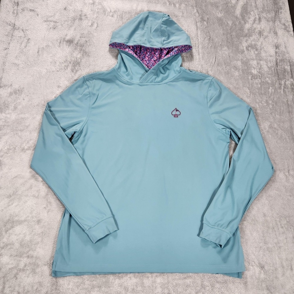 Pins & Aces Hoodie Mens Medium Blue Lightweight V Neck Golf Sun Shirt Top